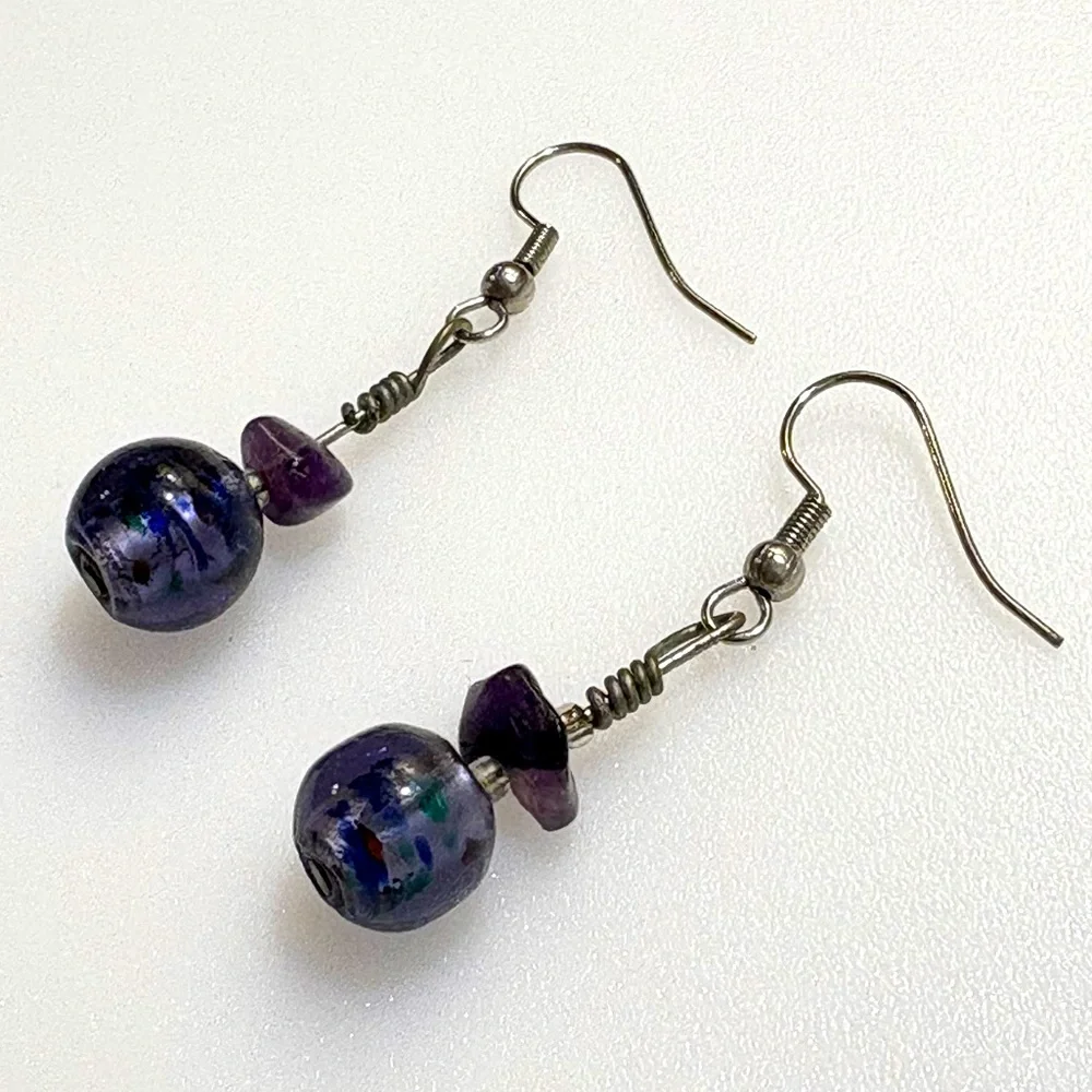 Artisan Amethyst Stone And Lavender Glass Crystal Drop Earrings